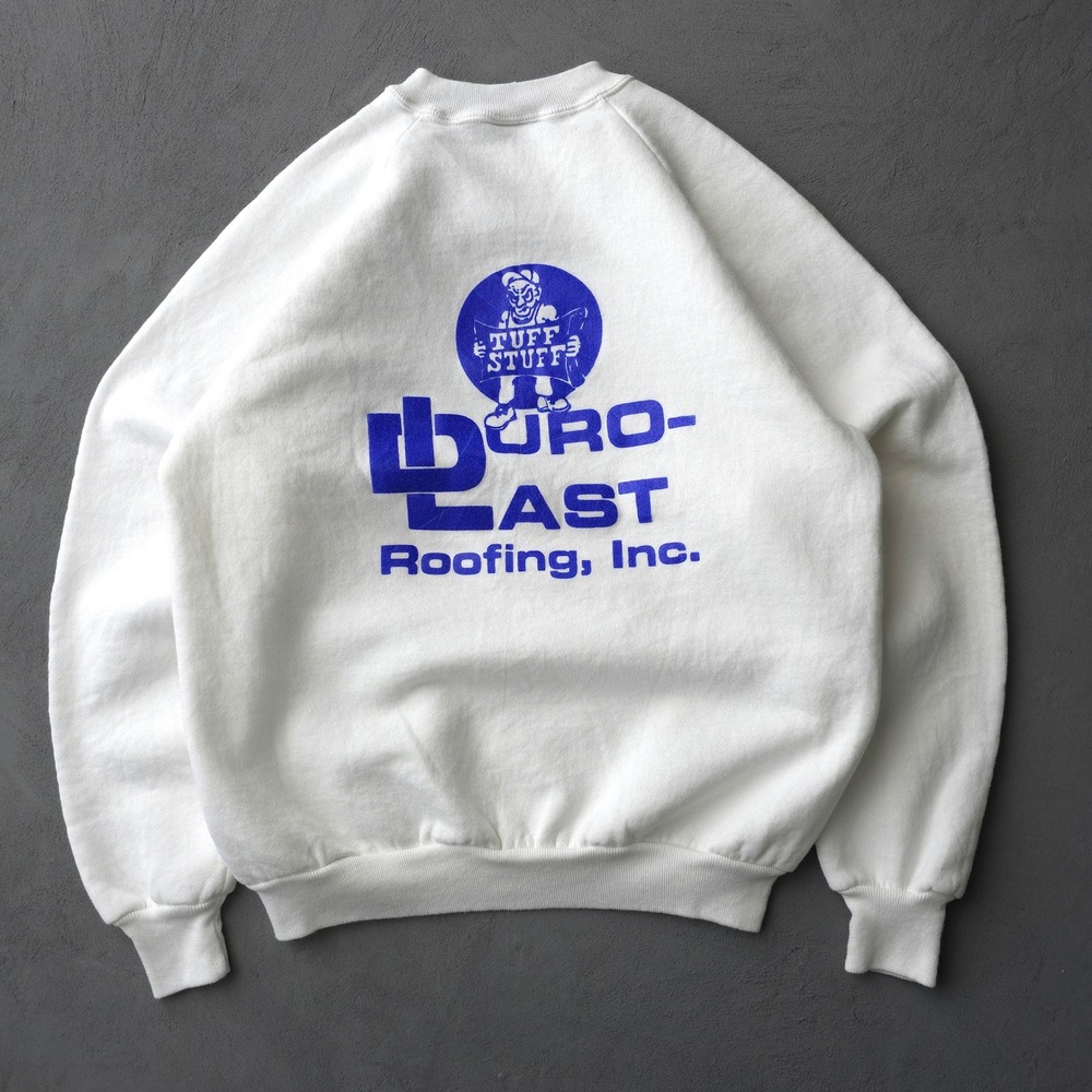 Vintage 90s Jerzees White Sweatshirt Size L Duro-Last Roofing Tuff Stuff Promo